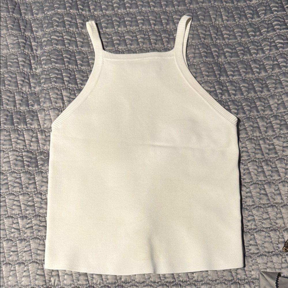 Alice+Olivia Women White Cabot Straightneck Fitted Cropped Tank Top Size S